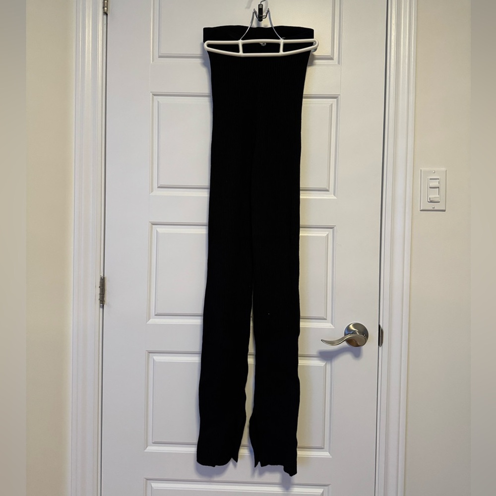 Uncle Studios black ribbed split hem pants leggings